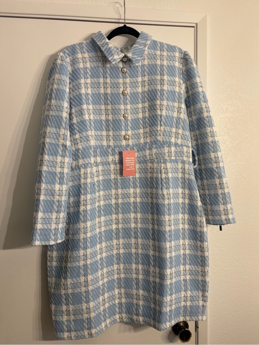 Ivy City CoBlue & White Plaid Tweed Dress